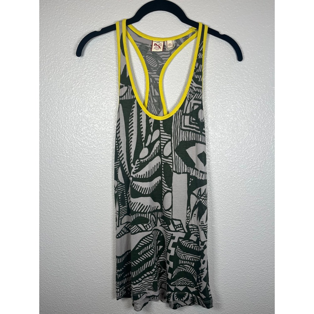 French Connection Denim Abstract Print Racerback Tank Top Green Yellow Medium - Picture 3 of 9